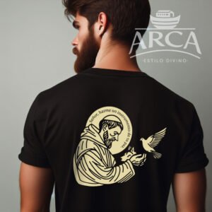 Camiseta Masculina con Signo Franciscano del Tau y San Francisco - Diseño Minimalista